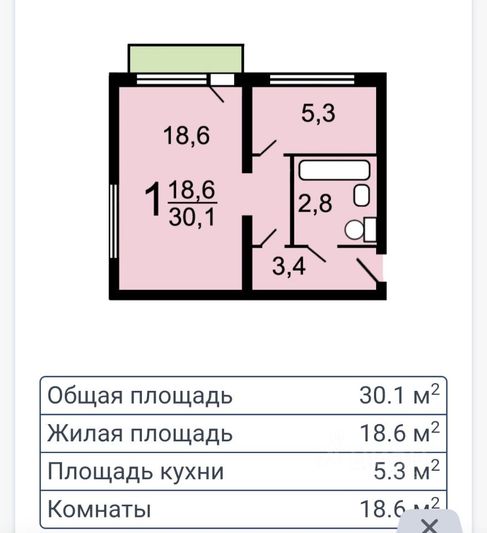 Продажа 1-комнатной квартиры 31 м², 5/5 этаж