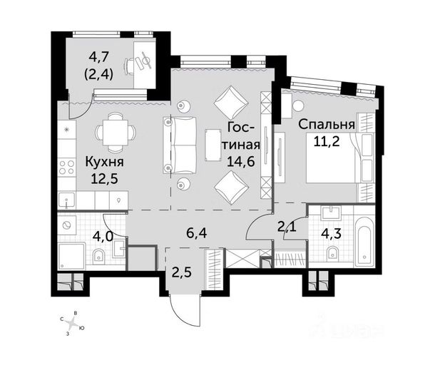 Продажа 2-комнатной квартиры 60,1 м², 19/28 этаж