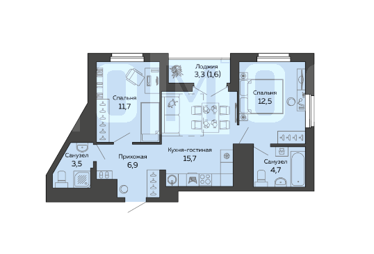 Продажа 2-комнатной квартиры 56,5 м², 25/25 этаж
