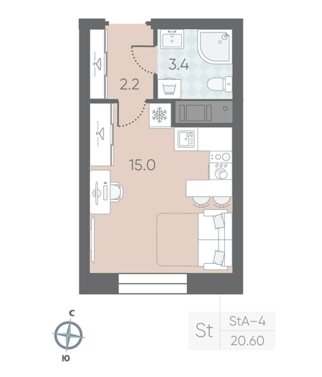 Продажа квартиры-студии 20,6 м², 3/10 этаж
