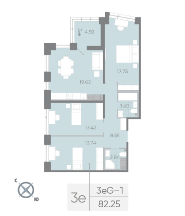 Продажа 3-комнатной квартиры 82,3 м², 12/17 этаж