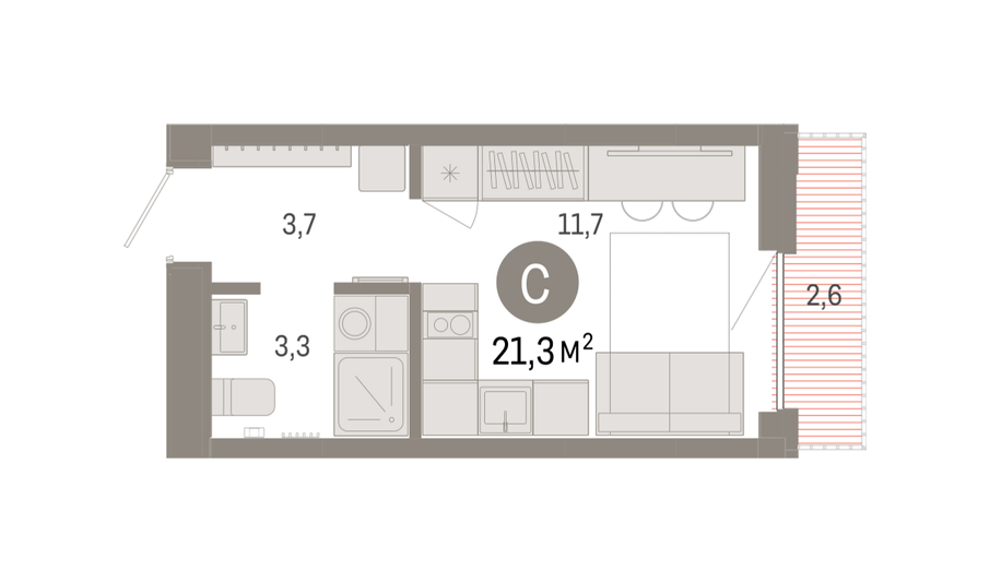 Продажа квартиры-студии 21,3 м², 5/7 этаж