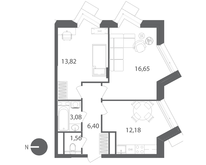 Продажа 2-комнатной квартиры 53,7 м², 6/22 этаж