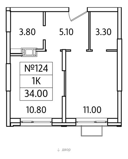 Продажа 1-комнатной квартиры 34 м², 12/25 этаж