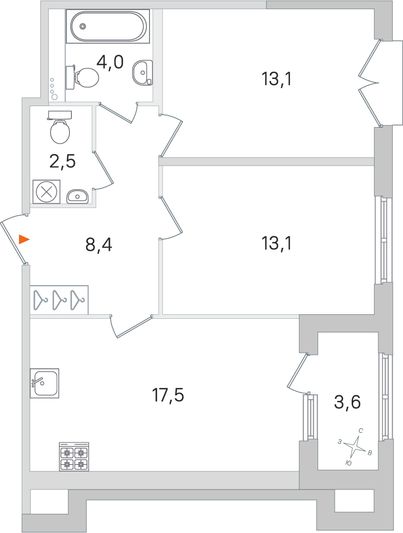 Продажа 2-комнатной квартиры 60,4 м², 2/4 этаж