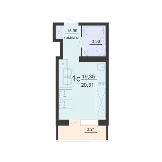 Продажа 1-комнатной квартиры 20,3 м², 7/20 этаж