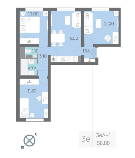 Продажа 3-комнатной квартиры 58,9 м², 20/21 этаж