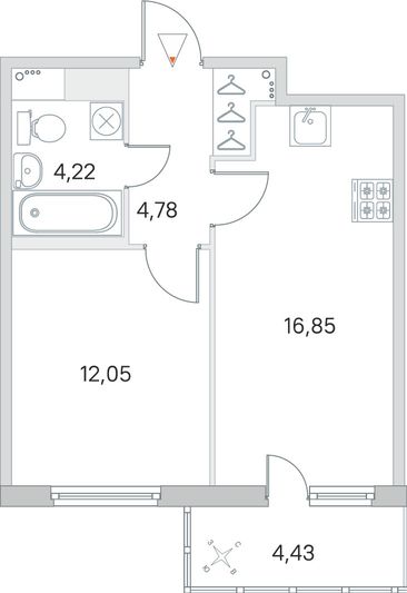 Продажа 1-комнатной квартиры 39,2 м², 4/8 этаж