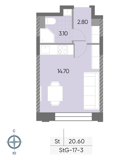 Продажа квартиры-студии 20,6 м², 3/30 этаж