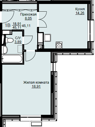Продажа 1-комнатной квартиры 45,1 м², 1/17 этаж