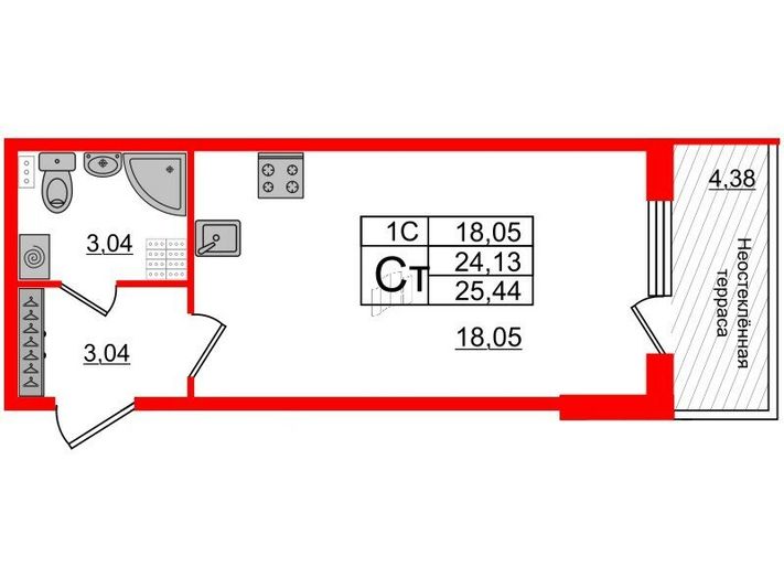 Продажа квартиры-студии 24,1 м², 5/5 этаж