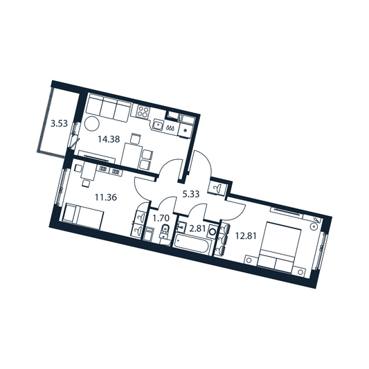 Продажа 2-комнатной квартиры 50,2 м², 7/12 этаж