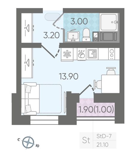 Продажа квартиры-студии 21,1 м², 24/25 этаж