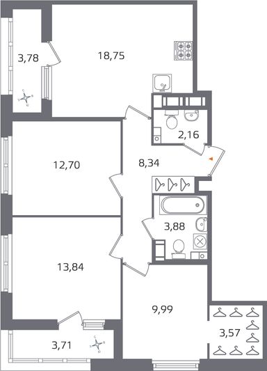 Продажа 3-комнатной квартиры 77 м², 16/17 этаж