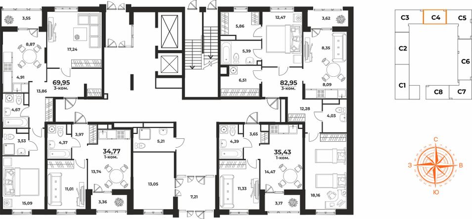 Продажа квартиры-студии 82,9 м², 1/10 этаж