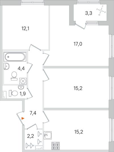 Продажа 3-комнатной квартиры 77,1 м², 1/4 этаж