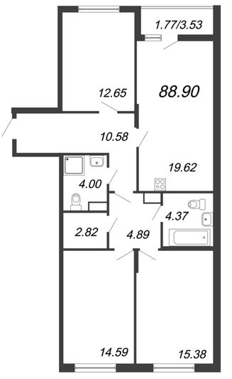 Продажа 4-комнатной квартиры 88,9 м², 10/15 этаж