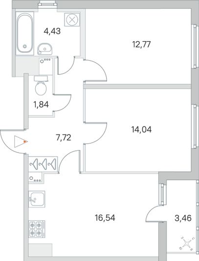 Продажа 2-комнатной квартиры 59,1 м², 2/8 этаж