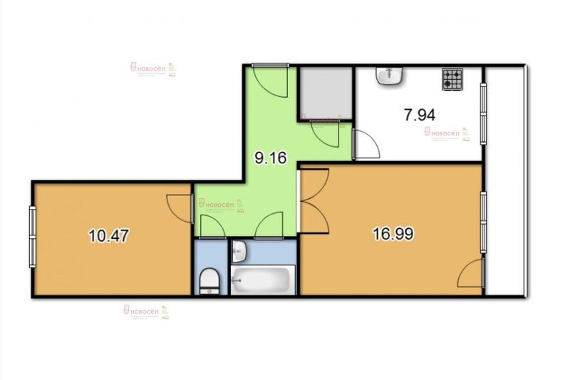 Продажа 2-комнатной квартиры 49 м², 1/2 этаж