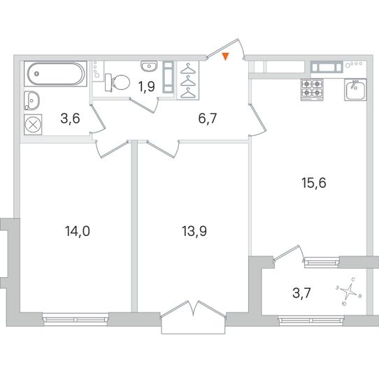 Продажа 2-комнатной квартиры 57,5 м², 3/4 этаж
