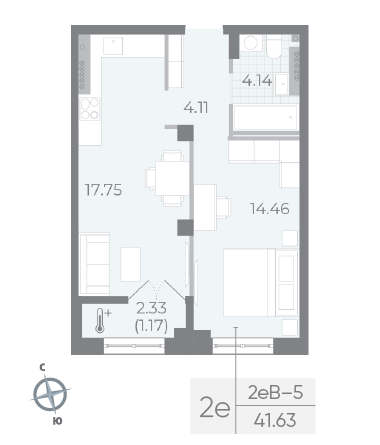 Продажа 1-комнатной квартиры 41,6 м², 6/8 этаж