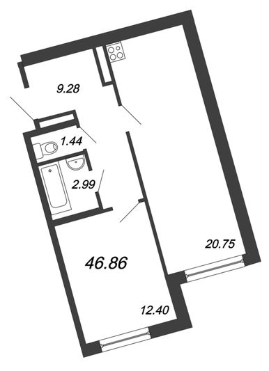 Продажа 2-комнатной квартиры 46,9 м², 2/4 этаж