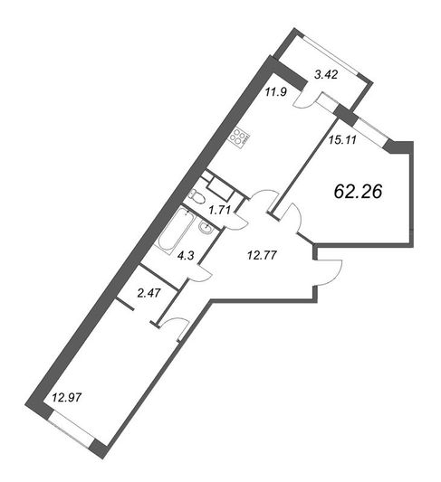 Продажа 2-комнатной квартиры 62,3 м², 5/12 этаж