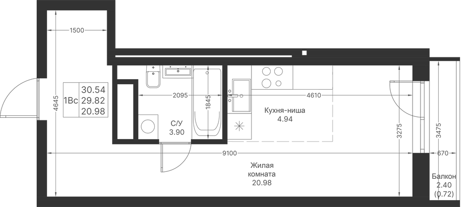 Продажа квартиры-студии 30,5 м², 15/25 этаж