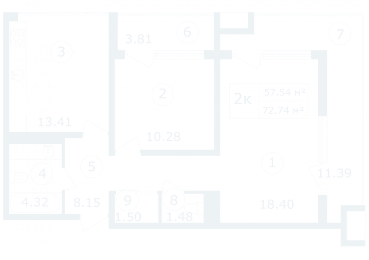 Продажа 2-комнатной квартиры 72,7 м², 3/12 этаж