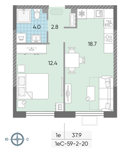Продажа 1-комнатной квартиры 37,9 м², 10/24 этаж