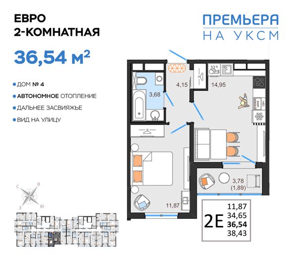 Продажа 2-комнатной квартиры 36,5 м², 3/14 этаж