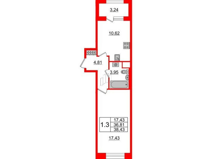 Продажа 1-комнатной квартиры 36,8 м², 4/6 этаж