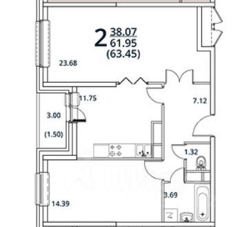 Продажа 2-комнатной квартиры 60,3 м², 5/24 этаж