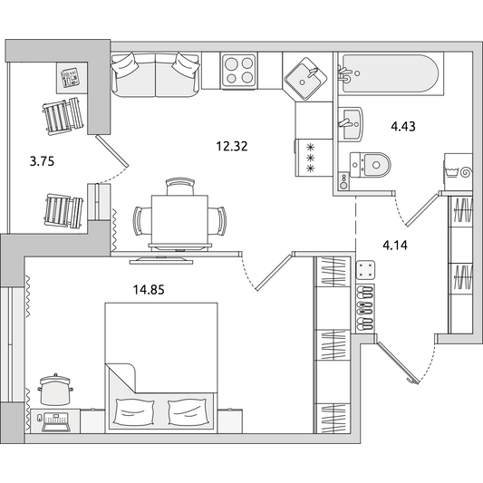 Продажа 1-комнатной квартиры 39,5 м², 1/14 этаж