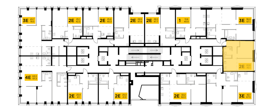 Продажа 2-комнатной квартиры 42,1 м², 22/32 этаж