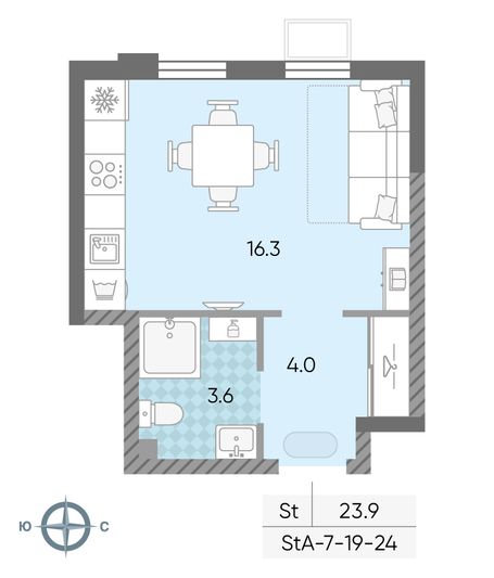 Продажа квартиры-студии 23,9 м², 23/24 этаж