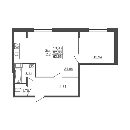 Продажа 2-комнатной квартиры 62,7 м², 1/5 этаж