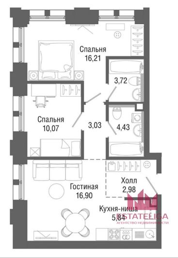 Продажа 2-комнатной квартиры 63 м², 7/43 этаж