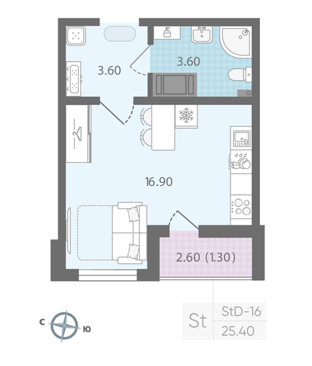 Продажа квартиры-студии 25,4 м², 4/24 этаж