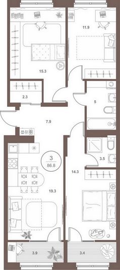 Продажа 3-комнатной квартиры 86,1 м², 8/18 этаж