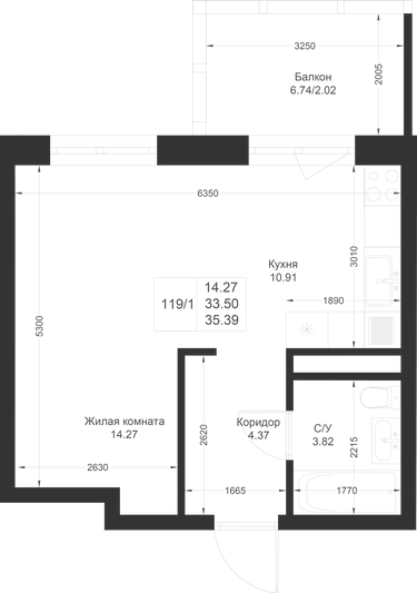 Продажа квартиры-студии 35,4 м², 4/4 этаж