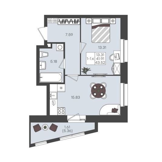 Продажа 1-комнатной квартиры 43,5 м², 16/22 этаж