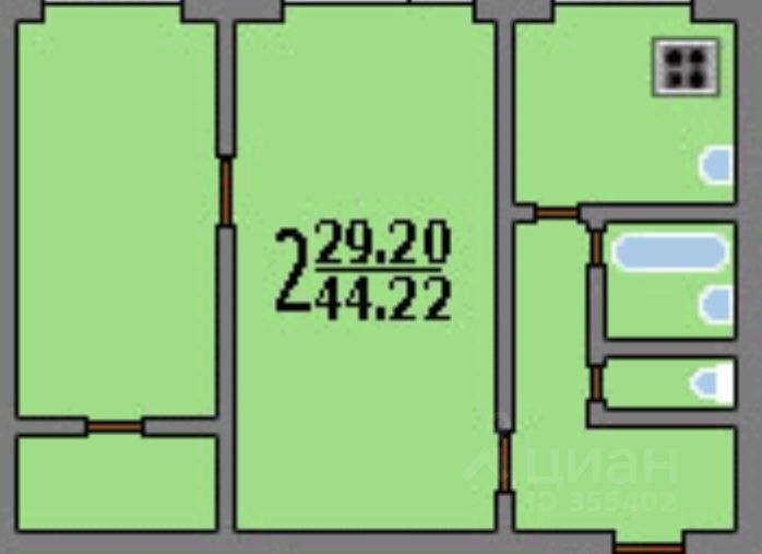 Продажа 2-комнатной квартиры 44,2 м², 1/9 этаж