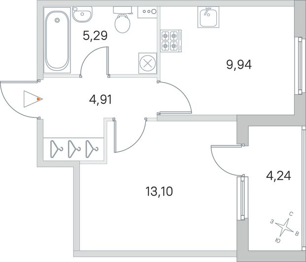Продажа 1-комнатной квартиры 35,4 м², 1/4 этаж