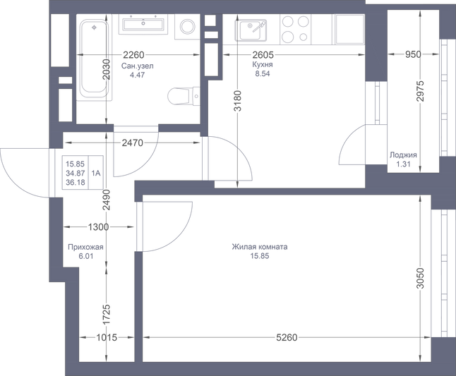 Продажа 1-комнатной квартиры 36,2 м², 15/22 этаж