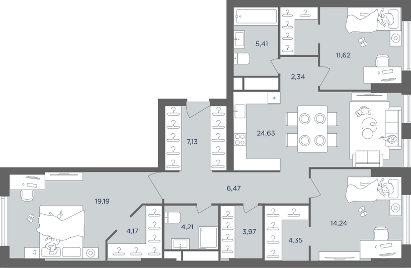 Продажа 4-комнатной квартиры 110,9 м², 3/41 этаж