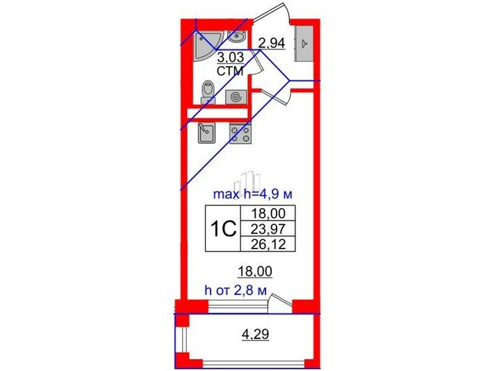 Продажа квартиры-студии 24 м², 4/4 этаж