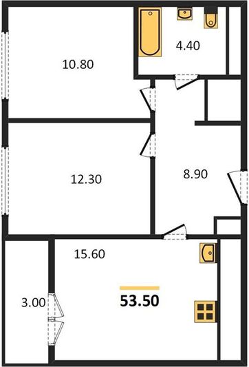 Продажа 2-комнатной квартиры 53,5 м², 19/25 этаж
