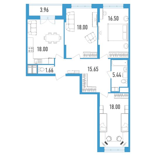 Продажа 3-комнатной квартиры 96,5 м², 11/18 этаж