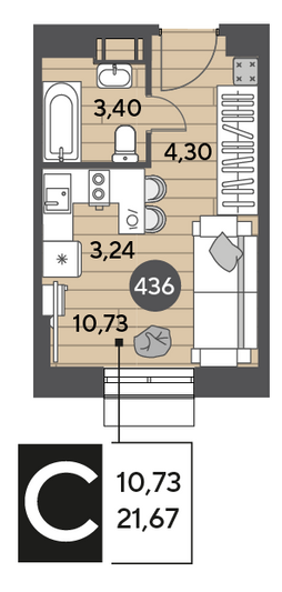 Продажа квартиры-студии 21,7 м², 10/15 этаж